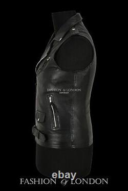 Men's Biker Waistcoat Black Lambskin Motorcycle Racer Brando Real Leather Vest