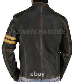Men's Black Biker Vintage Motorcycle Distressed Cafe Racer Leather Jacket