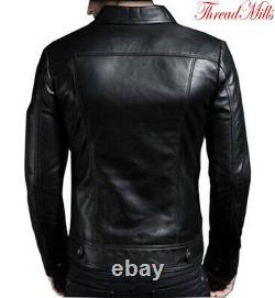 Men's Classic Collar Leather Jacket Biker Motorcycle Style Coat Clearance Sale