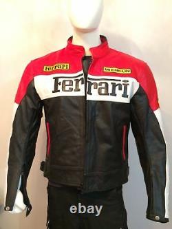 Men's Ferrari Red and Black Biker Cow Hide Real leather Jacket with Safety Pads