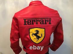 Men's Ferrari Red and Black Biker Cow Hide Real leather Jacket with Safety Pads