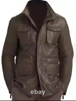 Men's Genuine Lambskin Leather Real Leather Jacket Field Brown Jacket Coat