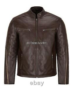 Men's Leather Jacket Brown Hide Cool Stylish Biker Motorcycle Style 4924