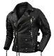 Men's New Black Brando Lapel Collar Genuine Cow Leather Biker Jacket Motorcycle