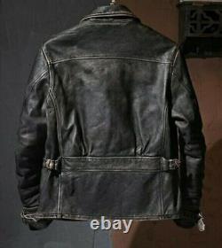 Men's Real Leather Black Trucker Jacket for Men Leather Waxed Distressed Biker