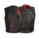 Men's Real Leather Padded Panel Black Zipper Front Long Length Leather Vest