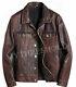 Men's Trucker Brown Real Genuine Leather Biker Cafe Racer Vintage Jacket