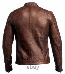 Men's Vintage Motorcycle Distressed Brown Cafe Racer Biker Leather Jacket