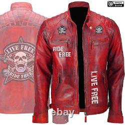 Mens Biker Retro Vintage Motorcycle Racer Distressed Leather Jacket New Design
