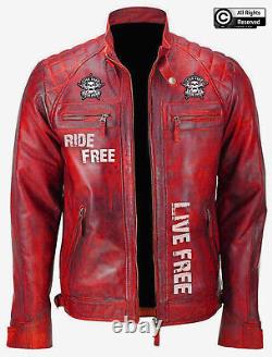 Mens Biker Retro Vintage Motorcycle Racer Distressed Leather Jacket New Design