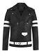 Mens Black And White Motorcycle Monza Biker Stylish Genuine Leather Jacket