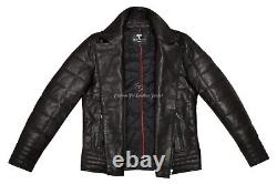 Mens Black Biker Fashion Heavy Quilty Panels Retro Motor-Cycle Jacket KATANA A43