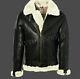 Mens Black Leather Jacket Genuine Sheepskin Aviator Fur B3 Bomber