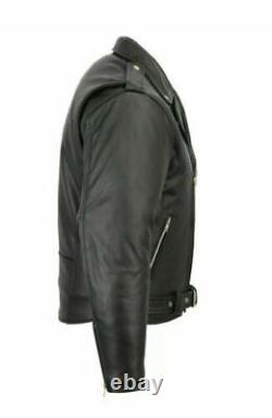Mens Brando Genuine Leather Jacket Motorcycle Perfecto Black Marlon Biker Jacket