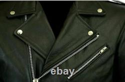 Mens Brando Genuine Leather Jacket Motorcycle Perfecto Black Marlon Biker Jacket