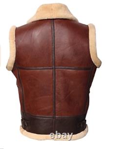 Mens Brown Real Shearling Vest sheepskin Leather Jacket