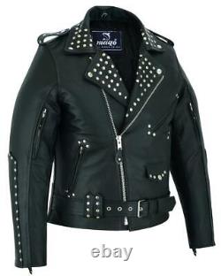 Mens Classic Motorbike Motorcycle Perfecto Studs Brando Genuine Leather Jacket