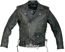 Mens Distressed Leather Marlon Brando Belted Biker Motorcycle Armoured Jacket