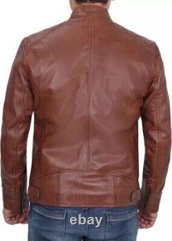 Mens Leather Jacket Cafe Racer Style Real Lambskin Leather Jacket Men