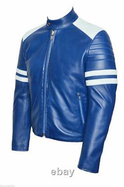 Mens Leather Jacket Cafe Racer Vintage Retro Biker Motorcycle Genuine Leather