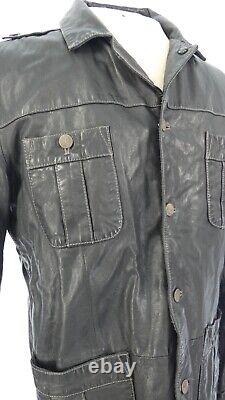 Mens Leather Jacket Safari RARE Y2K Black Biker Vintage Italy Collared Size XL