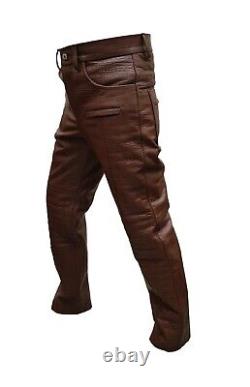 Mens Motorcycle Bikers Brown Crocodile Print Leather Pants Jeans Trouser