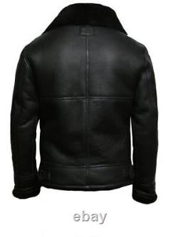 Mens Raf B3 Aviator Real Leather Black Bomber Sheepskin Pilot Flying Jacket