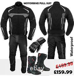 Motorbike Motorcycle Suit Racing Leather Boots Gloves Waterproof Jacket Trousers