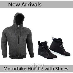 Motorcycle Armoured Hoodie Motorbike Hoody Waterproof Black Sneaker Boot Leather