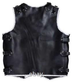 Motorcycle Leather Vest Riding Waistcoat Braided Belt Buckles Biker Leather Vest