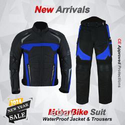 Motorcycle Waterproof Armoured Jacket and Trousers Bike Motorbike Suit Mens CE
