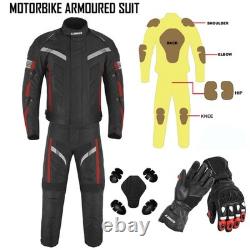 Motorcycle Waterproof Suit Motorbike Bike Trouser Jacket with Gloves Armoured CE