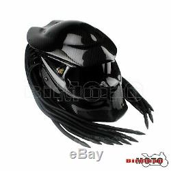 NEW Black Predator Helmet Mask Carbon Fibre Motorcycle Iron Man Full Face Helmet