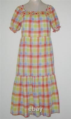 NWT Johnny Was 100% Cotton DELACEY Plaid Square Neck MIDI Dress Women MSRP$285