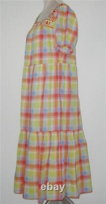 NWT Johnny Was 100% Cotton DELACEY Plaid Square Neck MIDI Dress Women MSRP$285