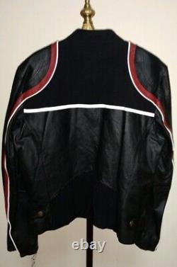 NWT Street Legal Leather & Nylon Cafe Racer Motorcycle Jacket Black Red White LG