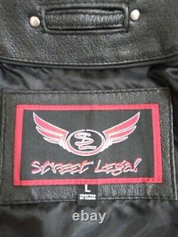 NWT Street Legal Leather & Nylon Cafe Racer Motorcycle Jacket Black Red White LG