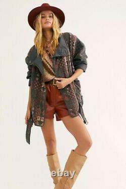 New Free People Jenny Quilted Moto Jacket Coat, Charcoal, Medium, RRP $228