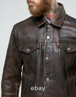 New Levi's Buffalo Leather Trucker Jacket Buff Rustic Size L RRP £320