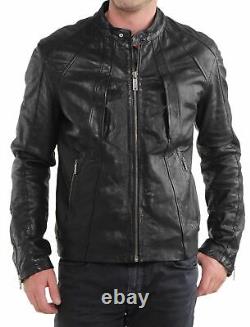 New Men's Real Black Casual Stylish Leather Jacket NFS 655