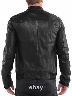 New Men's Real Black Casual Stylish Leather Jacket NFS 655