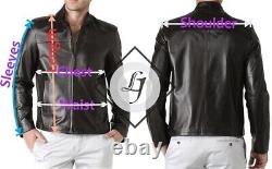 New Mens Leather jacket Slim fit Biker Motorcycle Genuine Cowhide jacket MC079