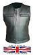 New Mens Real Leather All Black Motorcycle Biker Style Vest Waistcoat