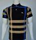 New Shirt Men's Black With Stripes Gold Blue Casual With Tag Cotton