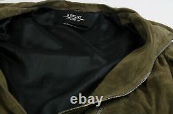 REPLAY MEDIUM Men Jacket Motorcycle Lined Goatskin Leather Suede Belted Olive