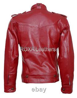 ROXA Western Model Men's NEW Genuine Lambskin Racer 100% Burgundy Leather Jacket