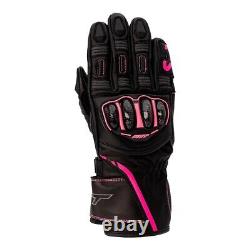 RST S1 Ladies Womens Motorcycle Leather Gloves Black Neon Pink