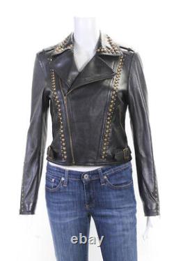 Ramy Brook Womens Leather Studded Motorcycle Jacket Black Size Extra Small