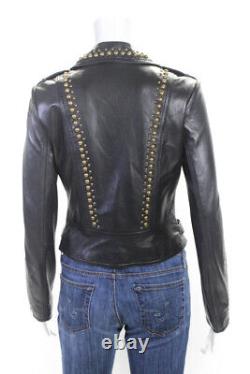 Ramy Brook Womens Leather Studded Motorcycle Jacket Black Size Extra Small