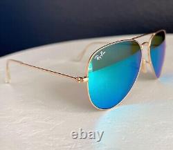 RayBan RB3025 Aviator Classic Women Sunglasses Flash Blue Lens Unisex 58mm